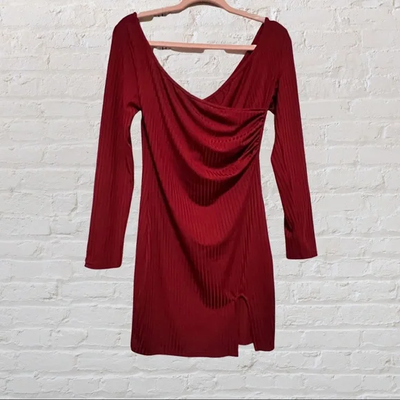 red mini dress shein Red ruched mini bodycon dress , -gold chain